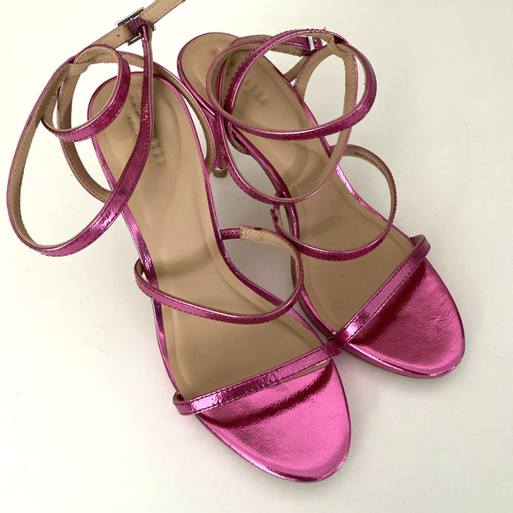Ted Baker Sophia Pink Metallic Strappy Leather Sandal Wraparound Open Toe 9.5 - Picture 2 of 7